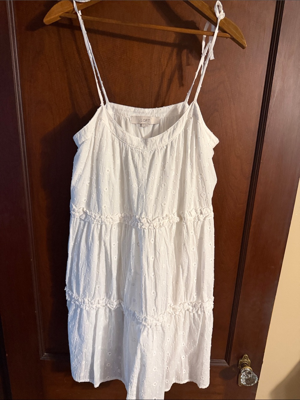 LOFT White Eyelet Tiered Tie-Shoulder Sundress
